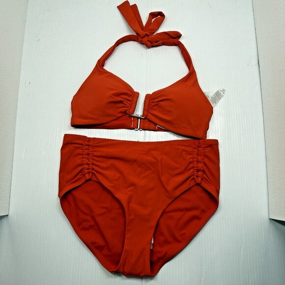 Calia Swim Two Piece Bikini Set Small Red Halter Top Mid Rise Bottoms NWT - Picture 2 of 9